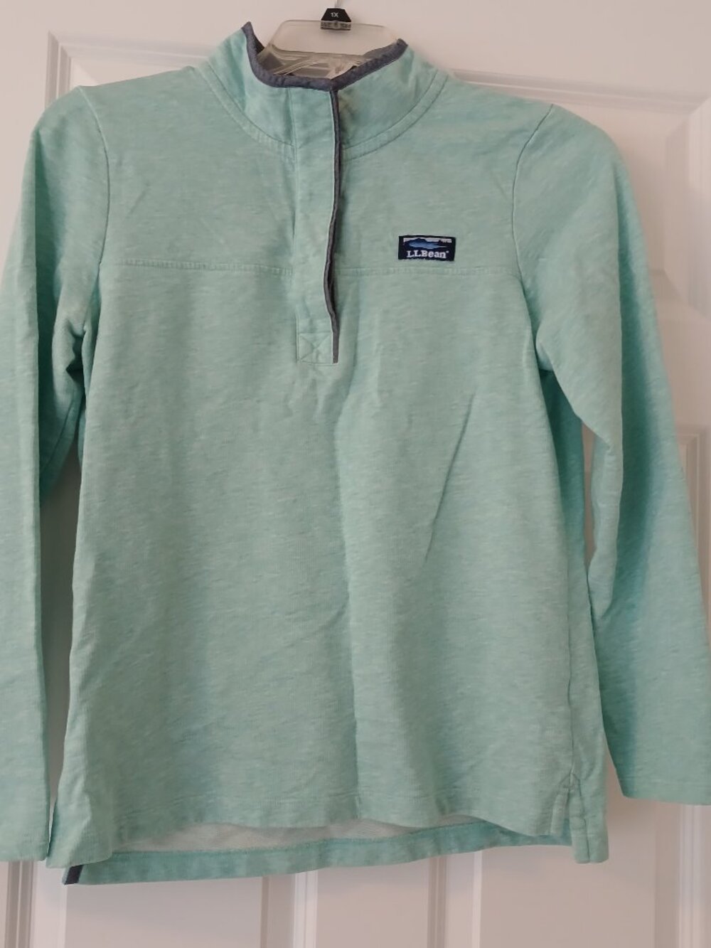 LL Bean Soft Cotton Rugby Pullover Mock Neck Mint Teal M